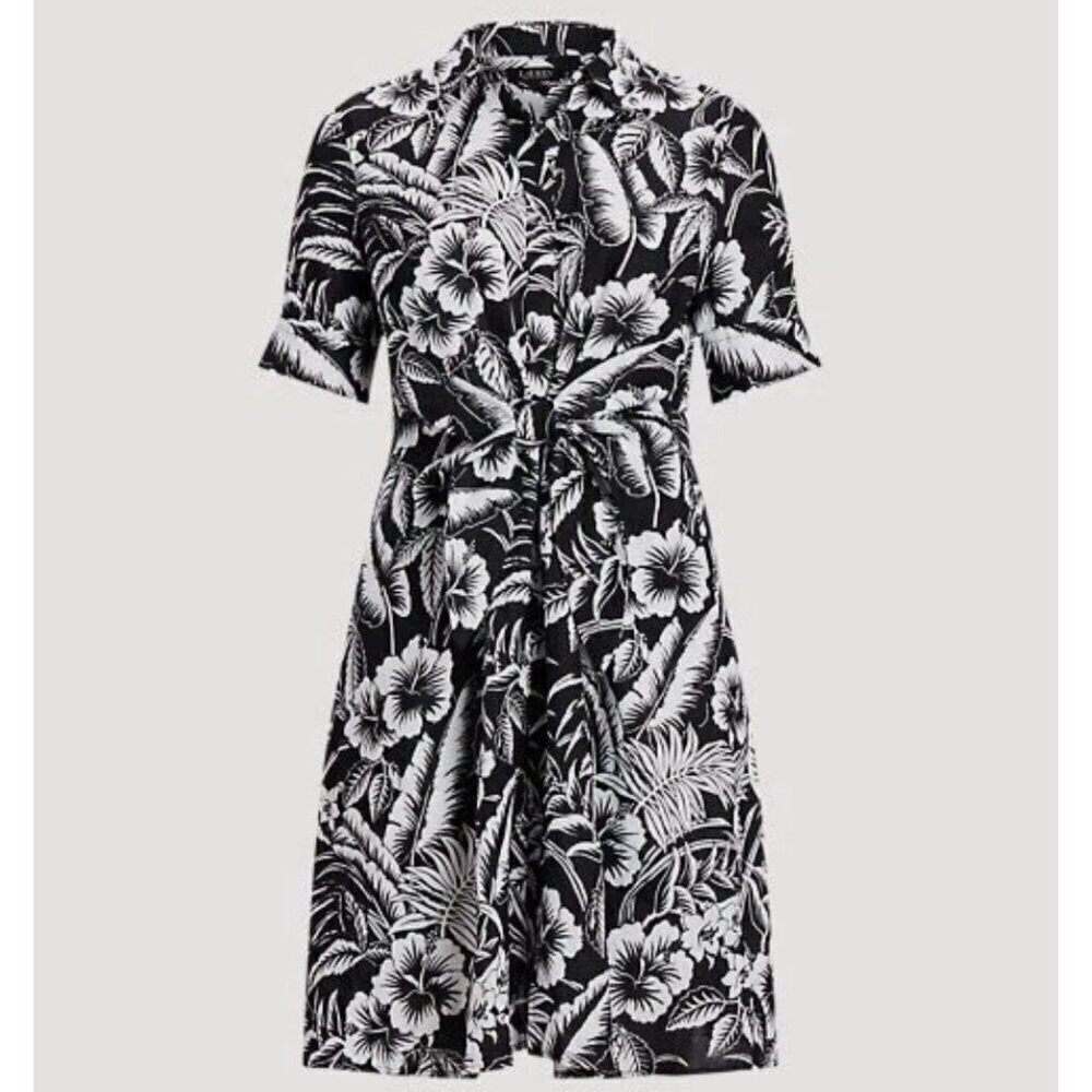 NWOT LAUREN RALPH LAUREN Floral Tie-Front Linen Shirtdress Tropical Size 12